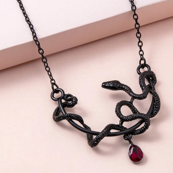 Jewelry - DESIGNER GOTH SNAKE BLACK BLOOD RED CRYSTAL PENDANT NECKLACE**NEW!
